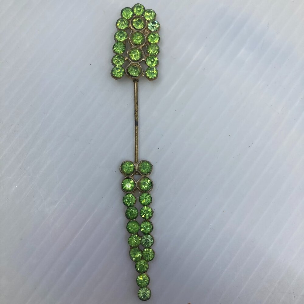 Vtg 1940 green rhinestone crystal drop let pin brooch